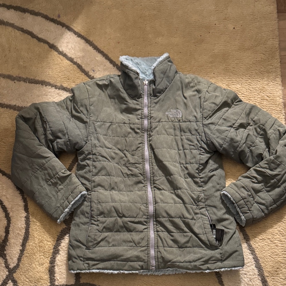 The North Face Kids Green Quilted Puffer Jacket reversed